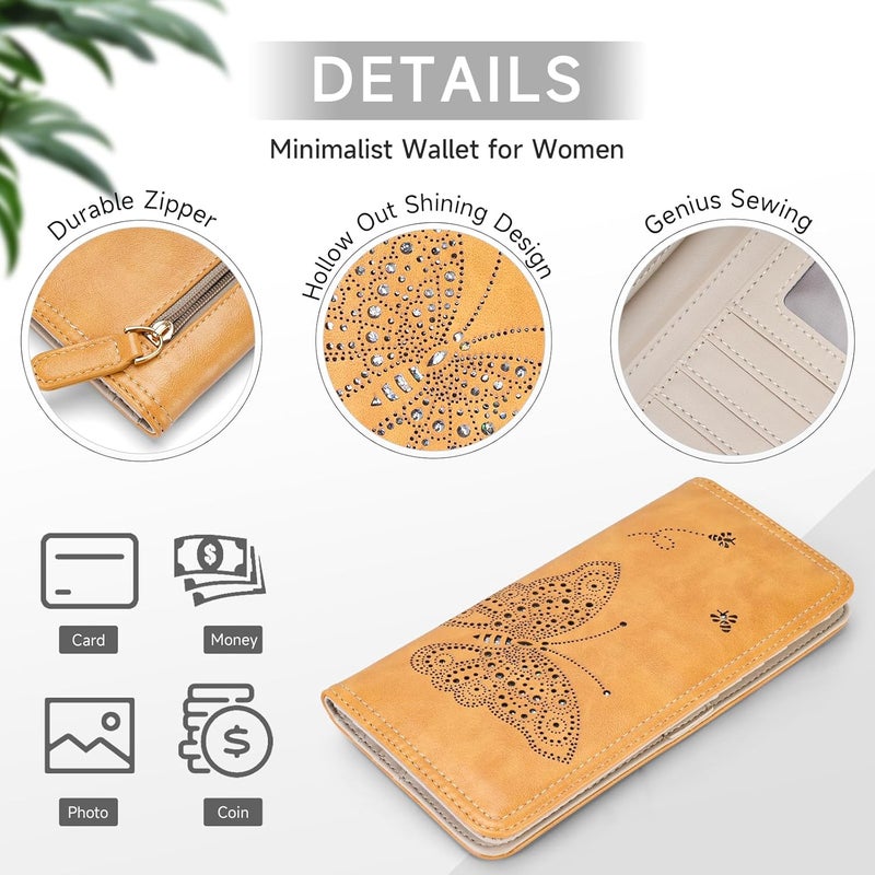 KITEVIUN RFID Wallet Women Ultra Slim Thin Womens Wallet Compact Clutch Long Ladies Wallet for Women YELLOW - Image 4